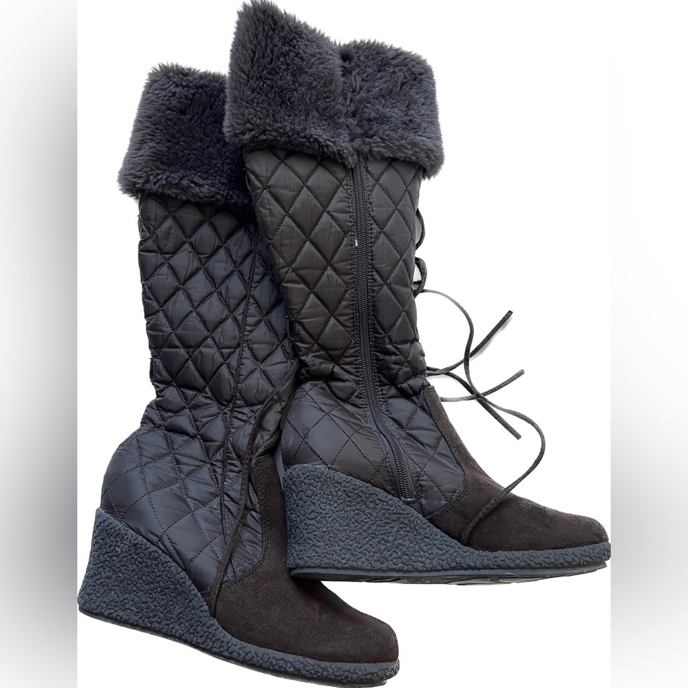 Brown Fur Trim Wedge Boot